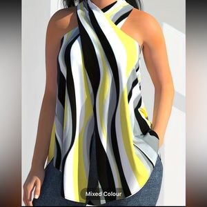 Plus Sz Black Pattern Sleeveless Top